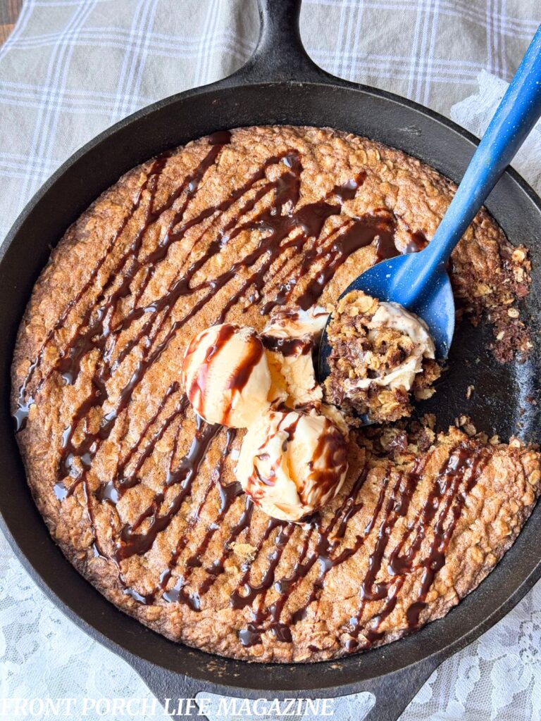 Iron skillet oatmeal cookie with vanilla ice cream 