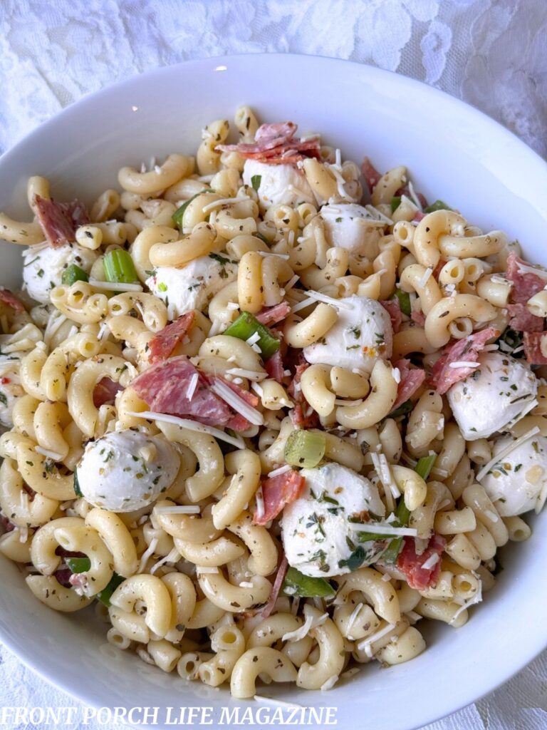 Easy Italian Pasta Salad in a white bowl