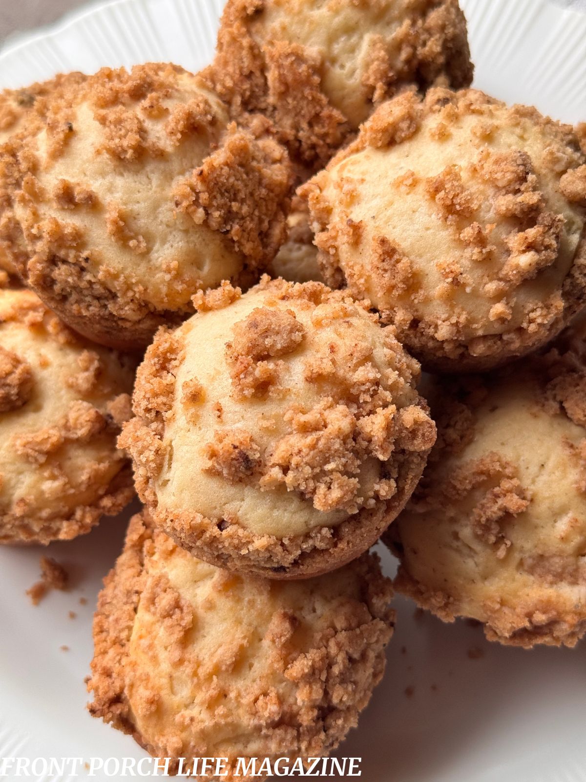 crumb-kissed muffins on a platter