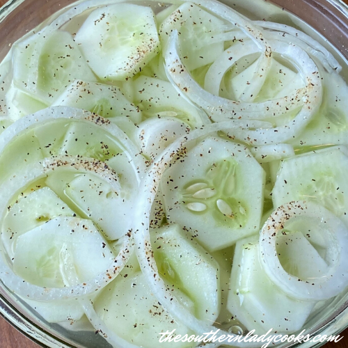 sliced cucumbers in vinegar