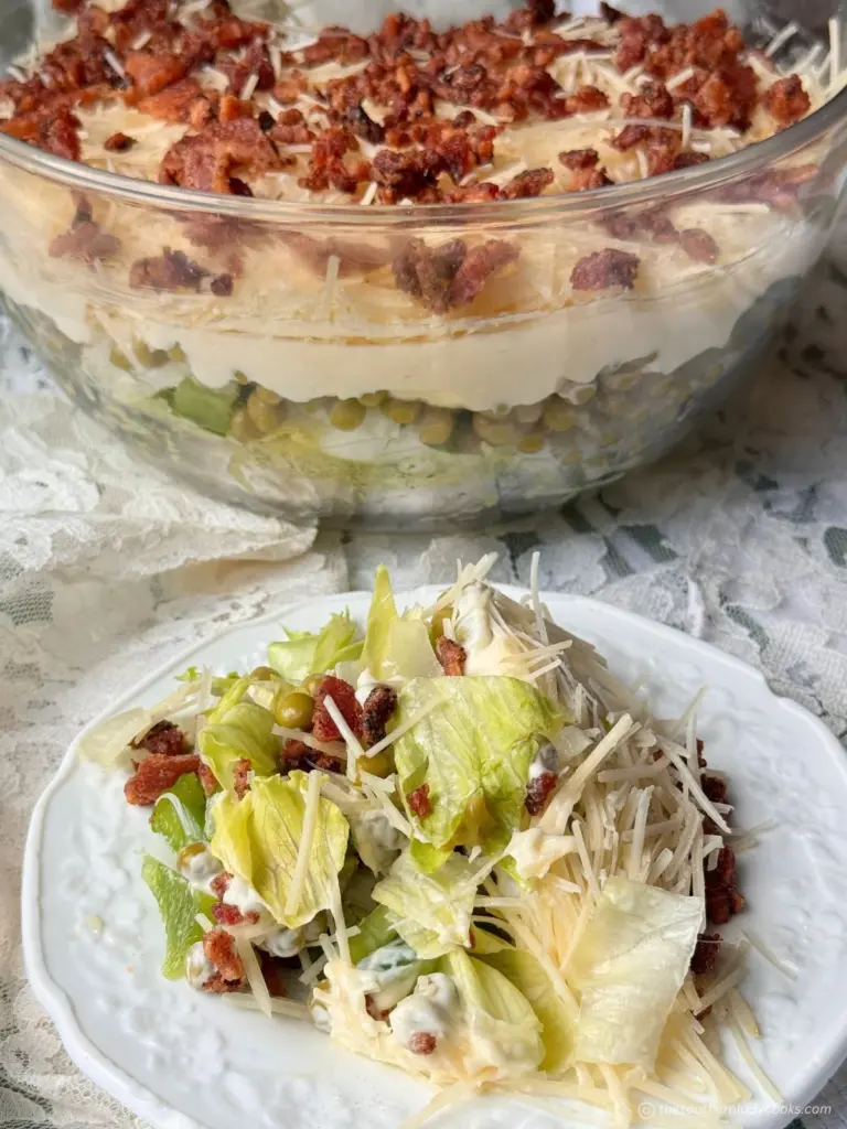 seven layer salad in a bowl