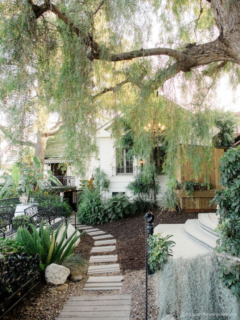 Southern-style landscaping with Spanish moss at The Sepulveda Home in California