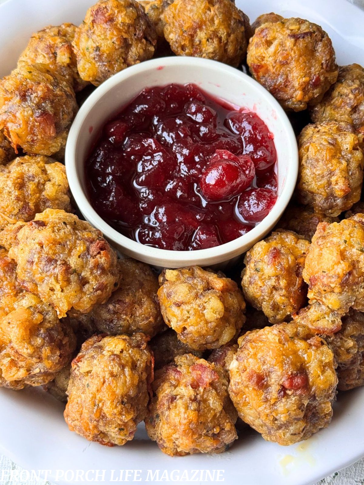 sausage stuffing balls with cranberry sauce