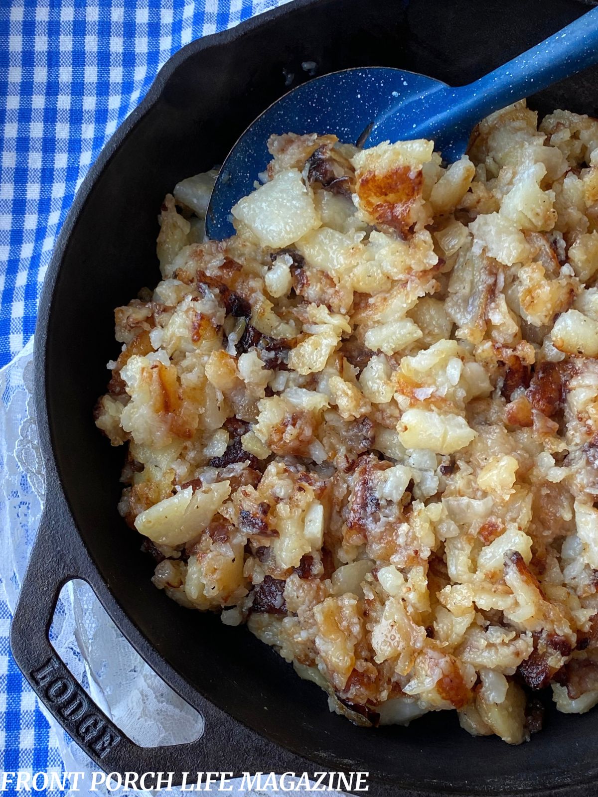 southern fried potatoes in a cast iron skillet